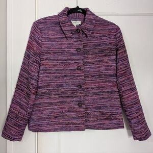 Coldwater Creek Petite PS Multicolor Stripe Knit Jacket Purple Pink Button Front